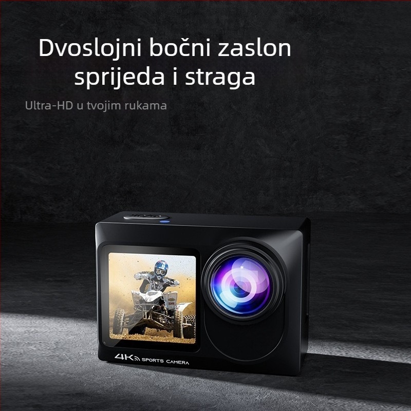 Sportska akcijska kamera - 4K60, Wi-Fi, dvostruki zaslon, vodootporna, SD do 128GB, ABS kućište, 90 minuta baterije