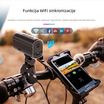 Kamera za kacigu za motocikl/bicikl, 5K, Wi‑Fi, noćni vid i stabilizacija slike