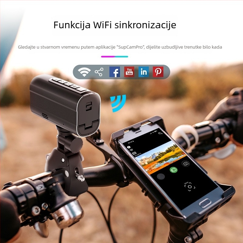 Kamera za kacigu za motocikl/bicikl, 5K, Wi‑Fi, noćni vid i stabilizacija slike