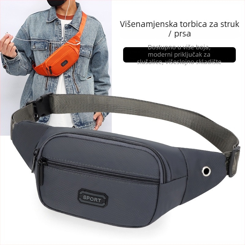 Muška sportska torbica za struk, jednobojna, Oxford materijal, prozračna, vodootporna, lagana, protiv krađe