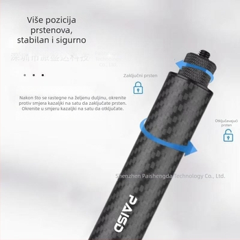 Selfie štap za Insta360/Gopro akcijske kamere – visoko izdržljivo karbonsko vlakno, 5 segmenata, model PAISD 115