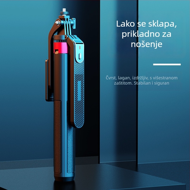 Četveronožni tripod s Bluetooth selfie štapićem za mobitele, daljinskim upravljanjem, stalak za livestream, univerzalna kompatibilnost, stabilizacija protiv podrhtavanja, legirana konstrukcija