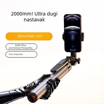 Mobilni tripod za telefon s dvostrukim sustavom kamera za prijenos uživo | aluminijski spoj + ABS plast, Bluetooth daljinsko upravljanje, antivibracijski okvir, prilagodljiv
