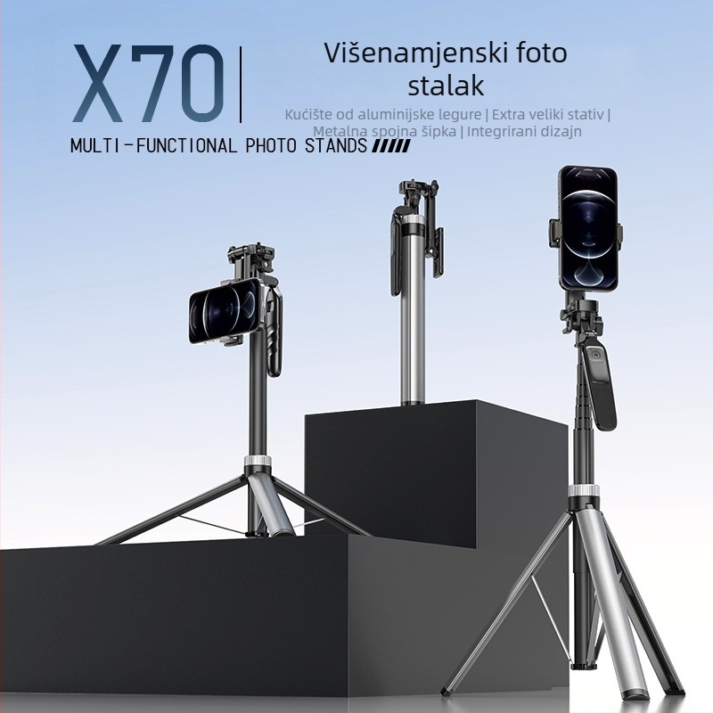 Mobilni tripod za telefon s dvostrukim sustavom kamera za prijenos uživo | aluminijski spoj + ABS plast, Bluetooth daljinsko upravljanje, antivibracijski okvir, prilagodljiv