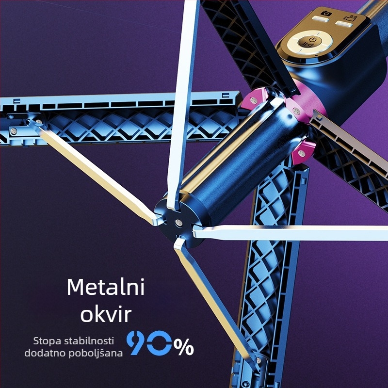 Selfie štap sa stabilizacijom protiv trešenja i teleskopskim dizajnom, držač za telefon, Bluetooth daljinsko upravljanje i ugrađeno LED svjetlo