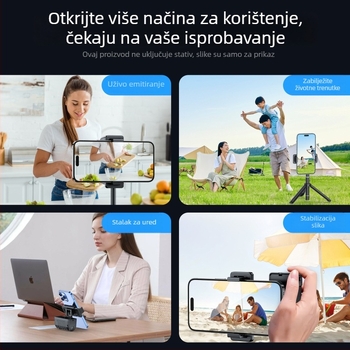 Stabilizator za telefon, mini selfie štap – prijenosni, za vanjsku upotrebu, daljinsko upravljanje, Bluetooth, plast