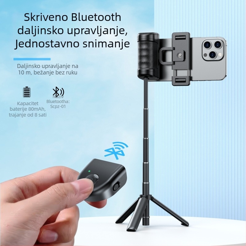 Stabilizator za telefon, mini selfie štap – prijenosni, za vanjsku upotrebu, daljinsko upravljanje, Bluetooth, plast