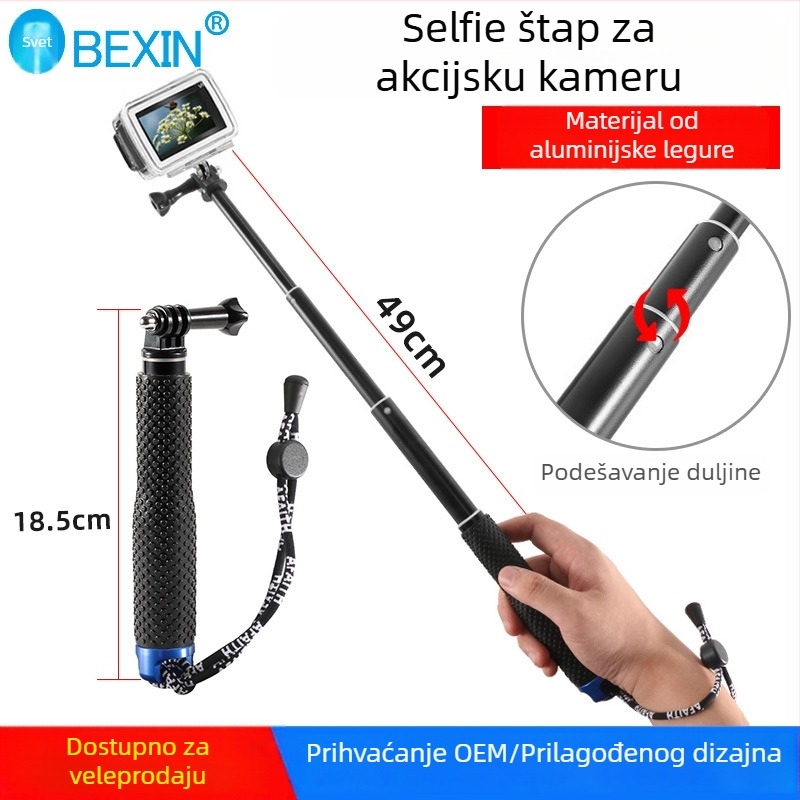 Selfie štap, aluminijska legura, 4-dijelni, nosivost 2–5 kg, za Motion Camera