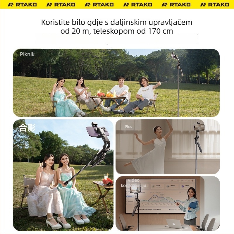 Ruitak pametan stalak s praćenjem lica za live streaming, stabilizacija protiv podrhtavanja, rasvjeta i Bluetooth daljinski upravljač