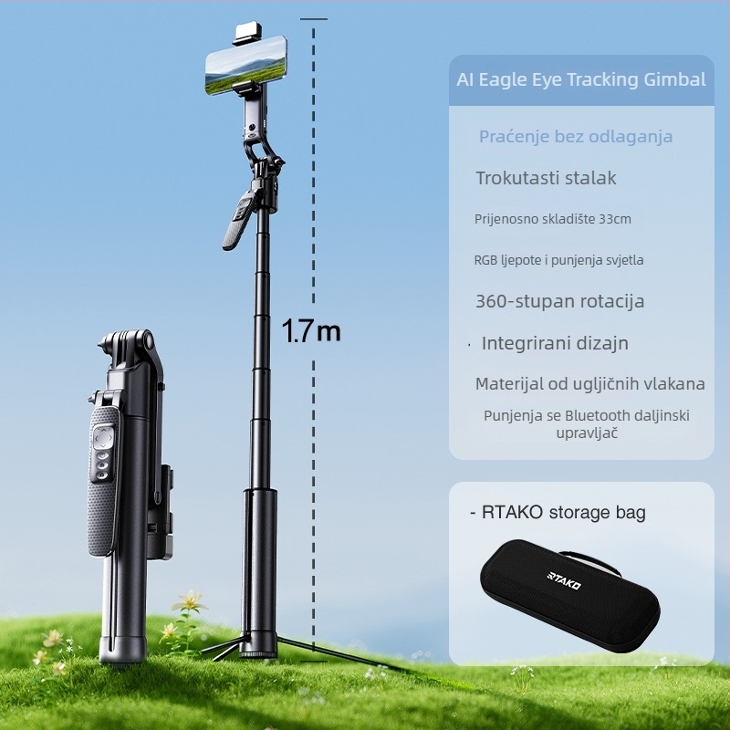 Ruitak pametan stalak s praćenjem lica za live streaming, stabilizacija protiv podrhtavanja, rasvjeta i Bluetooth daljinski upravljač