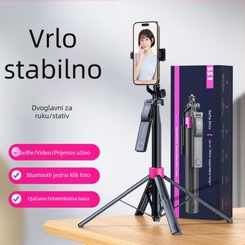 Držač za mobitel s Bluetooth daljinskim upravljanjem, teleskopskim selfie-stativom i tripodom, aluminijska legura, univerzalno