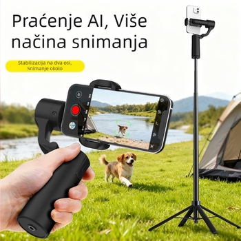 Dvojosni ručni gimbal stabilizator s izvlačnim selfie štapićem, AI praćenje, Bluetooth, daljinsko upravljanje, kućište od legure