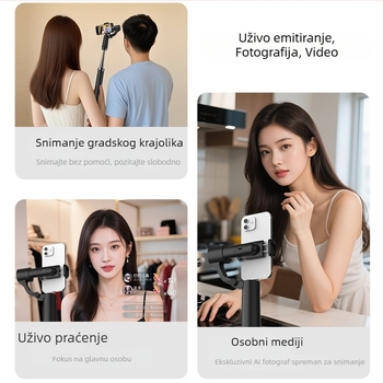 Dvojosni ručni gimbal stabilizator s izvlačnim selfie štapićem, AI praćenje, Bluetooth, daljinsko upravljanje, kućište od legure
