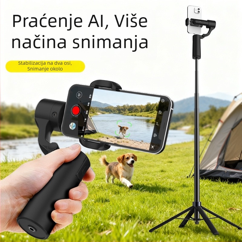 Dvojosni ručni gimbal stabilizator s izvlačnim selfie štapićem, AI praćenje, Bluetooth, daljinsko upravljanje, kućište od legure