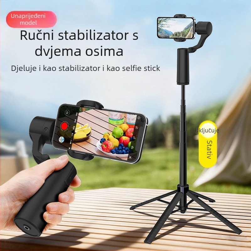 Dvojosni ručni gimbal stabilizator s izvlačnim selfie štapićem, AI praćenje, Bluetooth, daljinsko upravljanje, kućište od legure