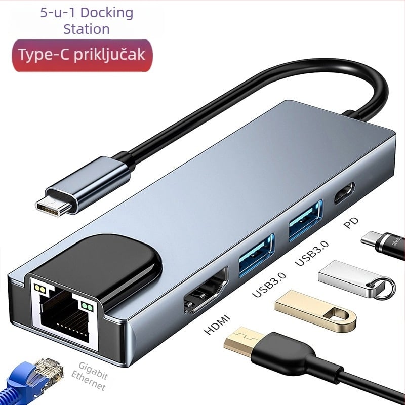 Pet-in-jedan Type-C docking stanica – USB-C sučelje, 5 Gbps, napajanje preko sabirnice