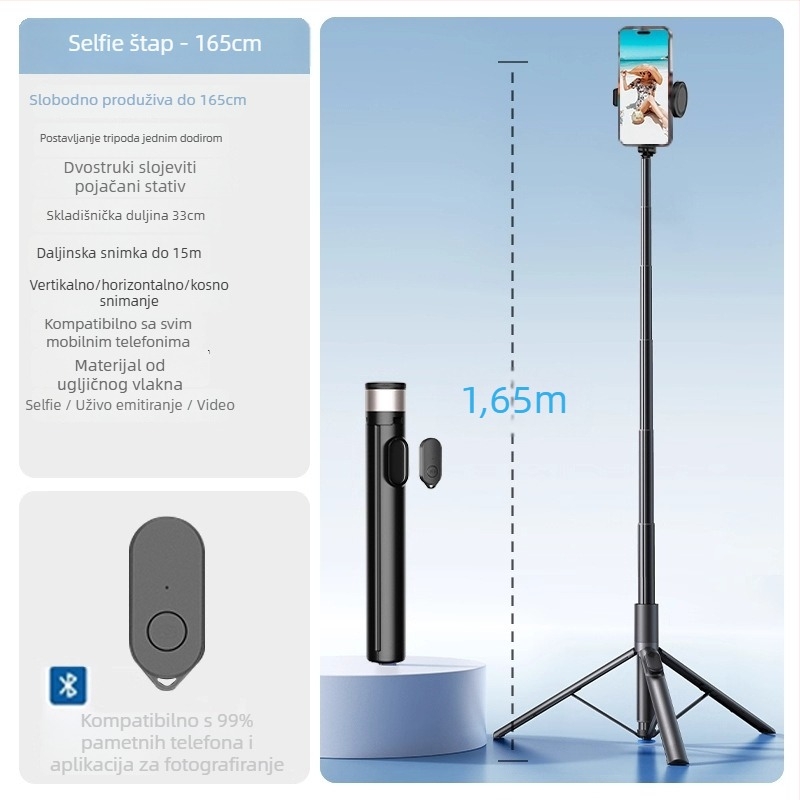 Selfie štap za mobitel s podnim stalkom za stolni prijenos uživo, aluminijski spoj, podrška prilagodbi