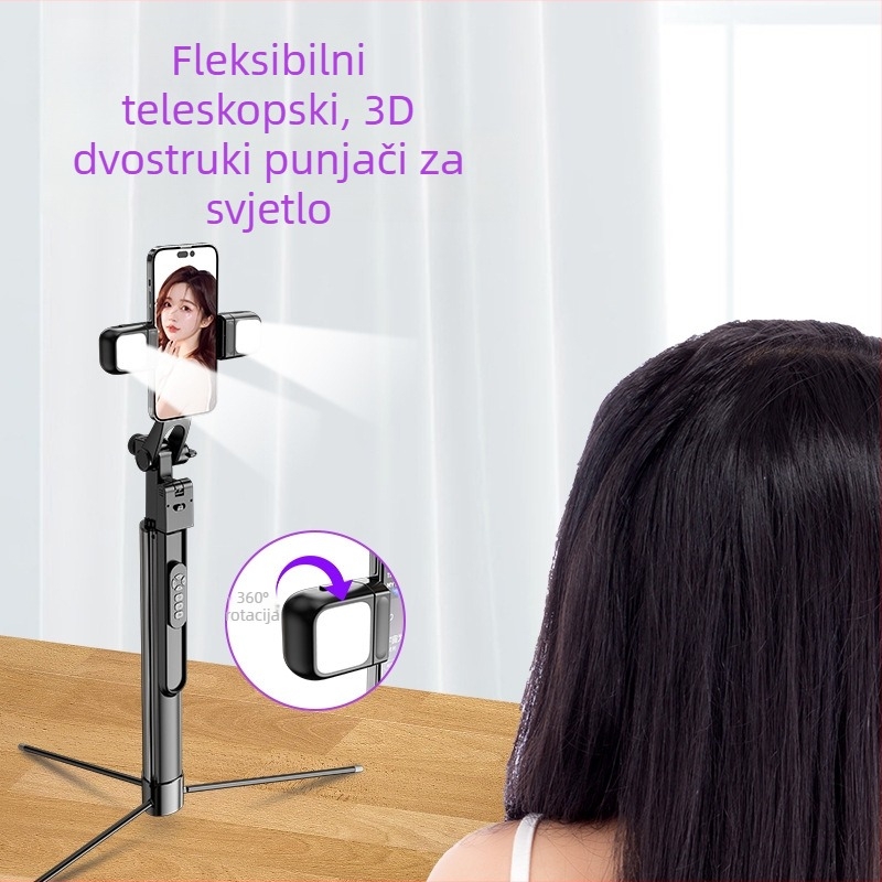 K30S Bluetooth Selfie Štapić s Ručnim Stabilizatorom i Podnim Stativom, Cjelovita Metalna Konstrukcija, Anti-Treperenje, Rasvjeta za Osvjetljenje