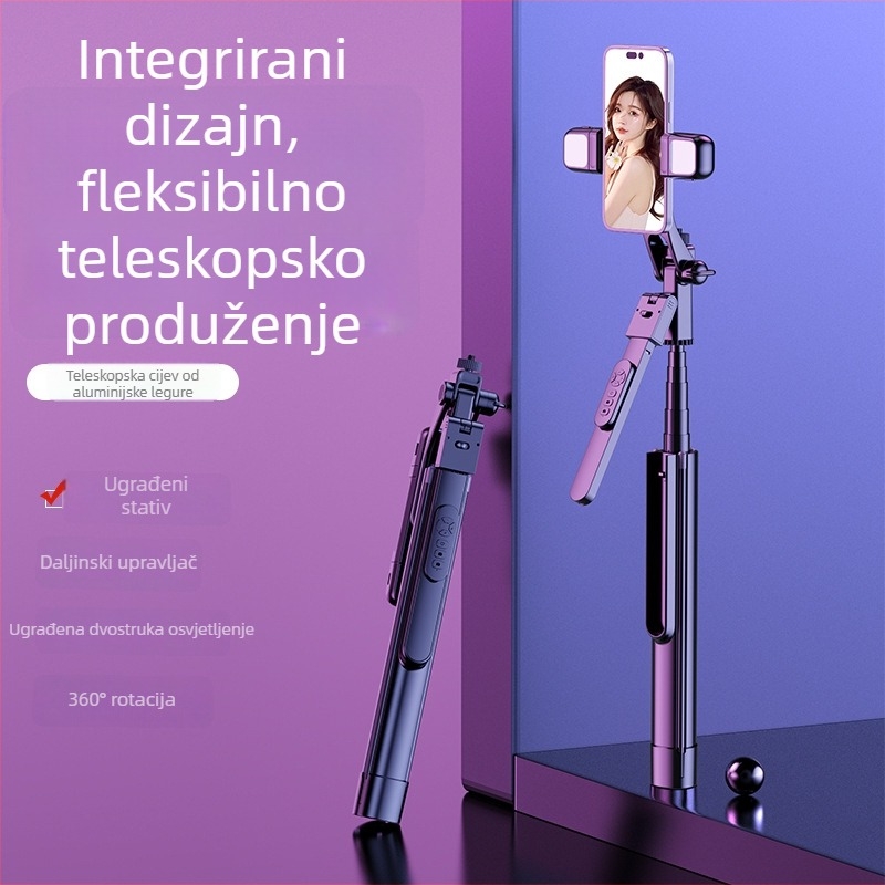 K30S Bluetooth Selfie Štapić s Ručnim Stabilizatorom i Podnim Stativom, Cjelovita Metalna Konstrukcija, Anti-Treperenje, Rasvjeta za Osvjetljenje