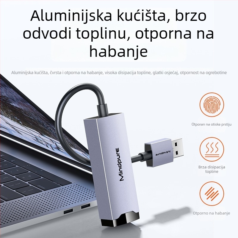 USB 3.0 na RJ45 gigabitni Ethernet adapter, aluminijska legura kućište, USB 2.0/3.0 kompatibilnost, brzine 10/100/1000 Mbps