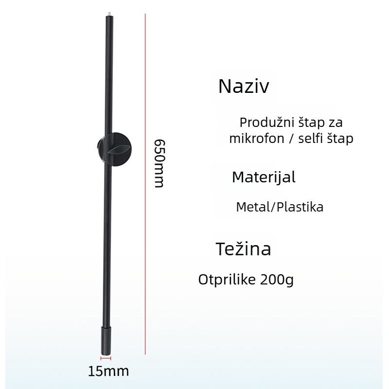 Rich Višenamjenski križni produžni štap za mikrofon i pametni telefon, prilagodljiv, metal/plastik