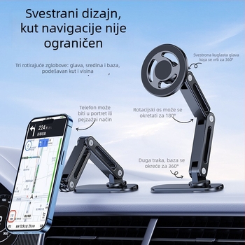 Držač za telefon u automobilu s MagSafe, magnetsko držanje, univerzalni držač na ploči instrument table, sklopiva duga ljepilna traka, aluminijska legura