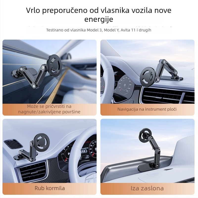 Držač za telefon u automobilu s MagSafe, magnetsko držanje, univerzalni držač na ploči instrument table, sklopiva duga ljepilna traka, aluminijska legura