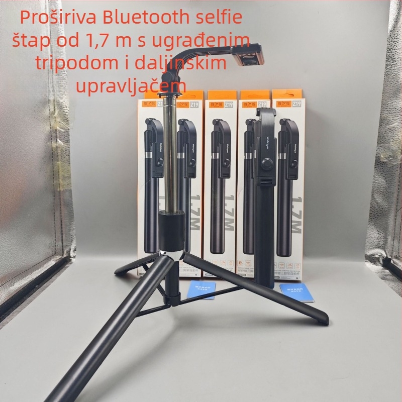 Selfie štapić s antivibracijom i 360° podnim stativom, nehrđajući čelik, 7 segmenata, Bluetooth, univerzalna kompatibilnost, nosivost do 2 kg