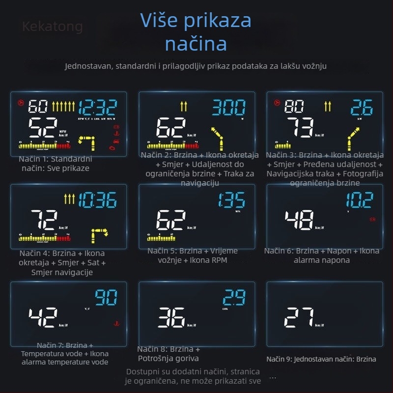 Automobilski LCD HUD zaslon s bežičnim Bluetoothom