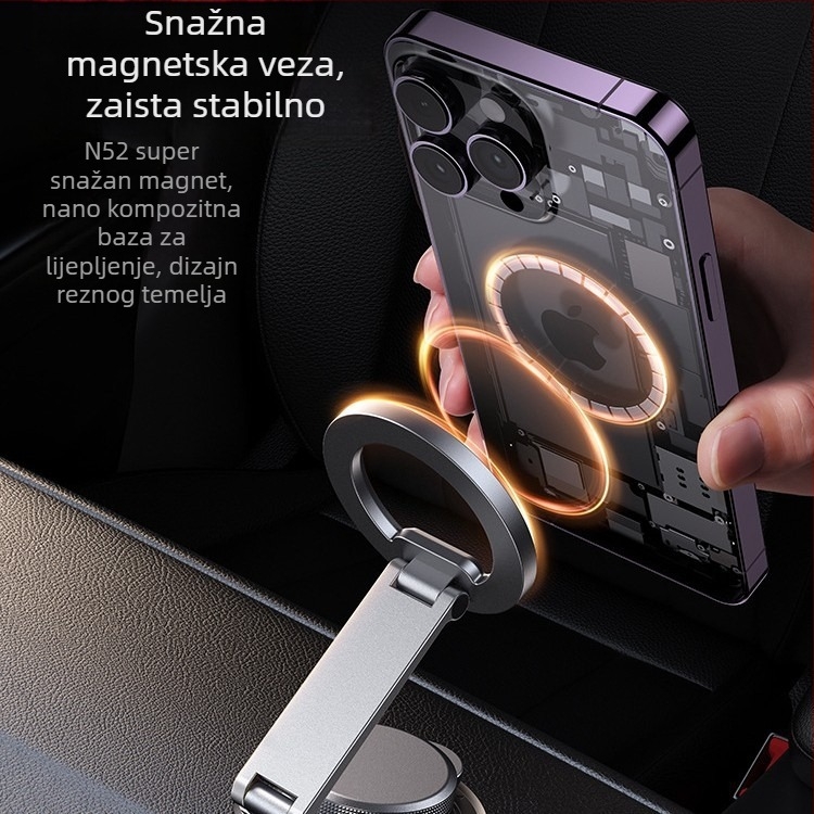 Auto držač za telefon s magnetskim usisavanjem i ljepilom, metalni sklopni dizajn, stabilan na instrument tabli