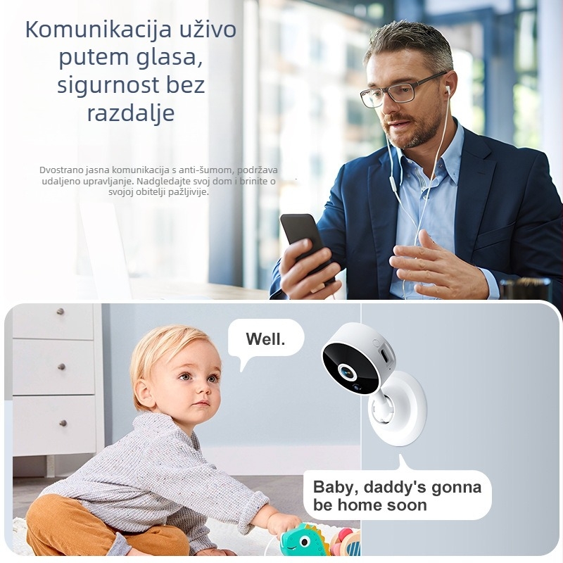 Kućna sigurnosna kamera s HD noćnim vidom, bežični Wi‑Fi, dvosmjerni zvuk, pohrana na TF karticu, daljinski nadzor