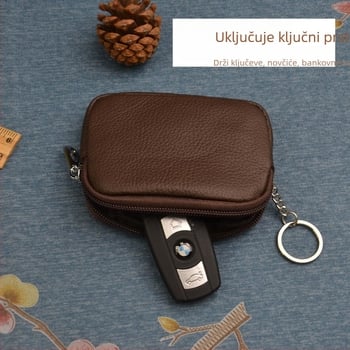 Novčanik za kovanice od kože prvog sloja s pretincima za kartice i ključeve, unisex, model 387, poliesterska podstava