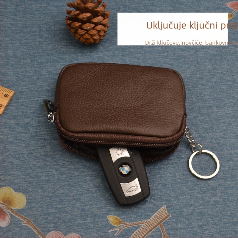 Novčanik za kovanice od kože prvog sloja s pretincima za kartice i ključeve, unisex, model 387, poliesterska podstava