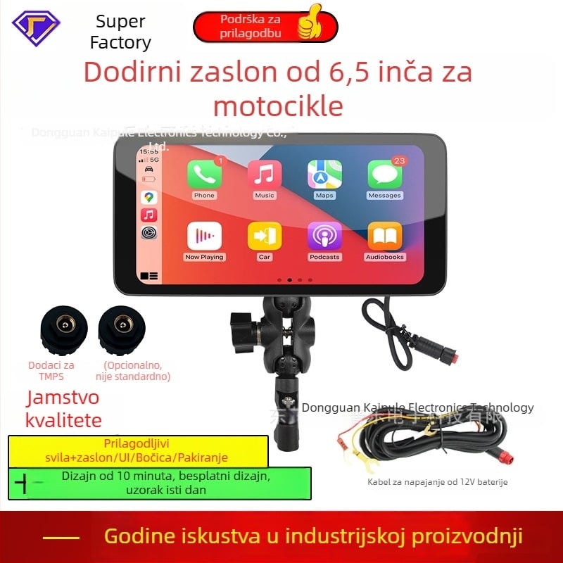 Odvojivi moto navigacijski sustav s CarPlayom i DVR-om, model M630pro, rezolucija 1560x720, kut snimanja 150°, SD kartica do 64GB, 12V ulaz