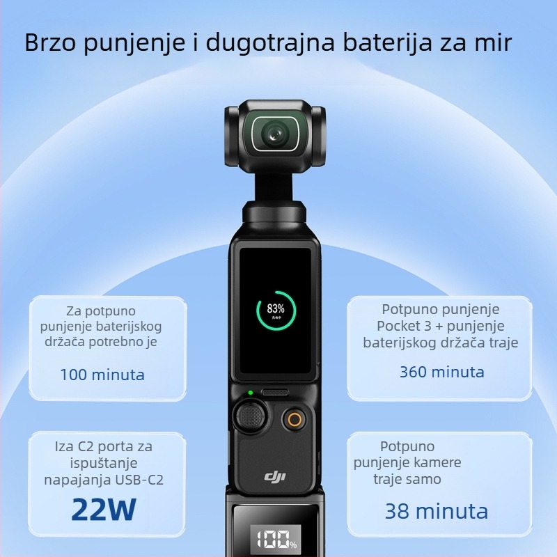DJI Pocket 3 Držač baterije 5000mAh, 22W brzo punjenje, 3C certificiran