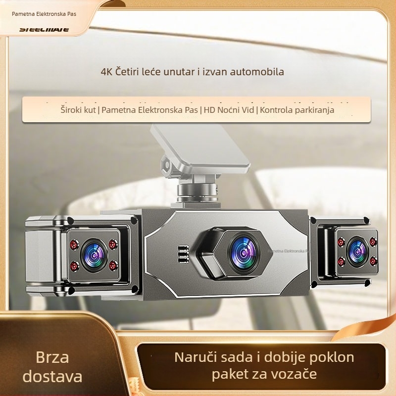 Iron General 4K dash kamera s 360° panoramskim kružnim snimanjem, 170° vidno polje, 3,0-inčni zaslon, nadzor parkiranja i poboljšano noćno vidanje