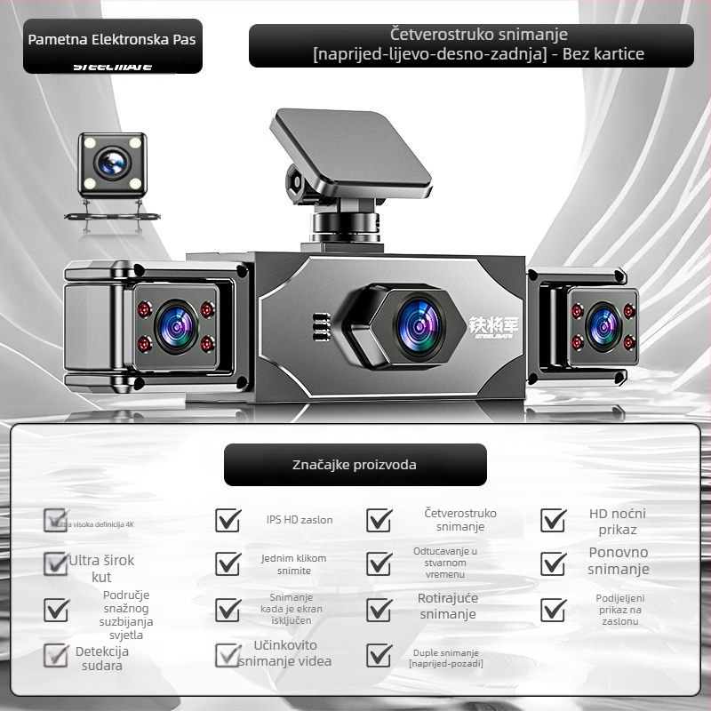 Iron General 4K dash kamera s 360° panoramskim kružnim snimanjem, 170° vidno polje, 3,0-inčni zaslon, nadzor parkiranja i poboljšano noćno vidanje