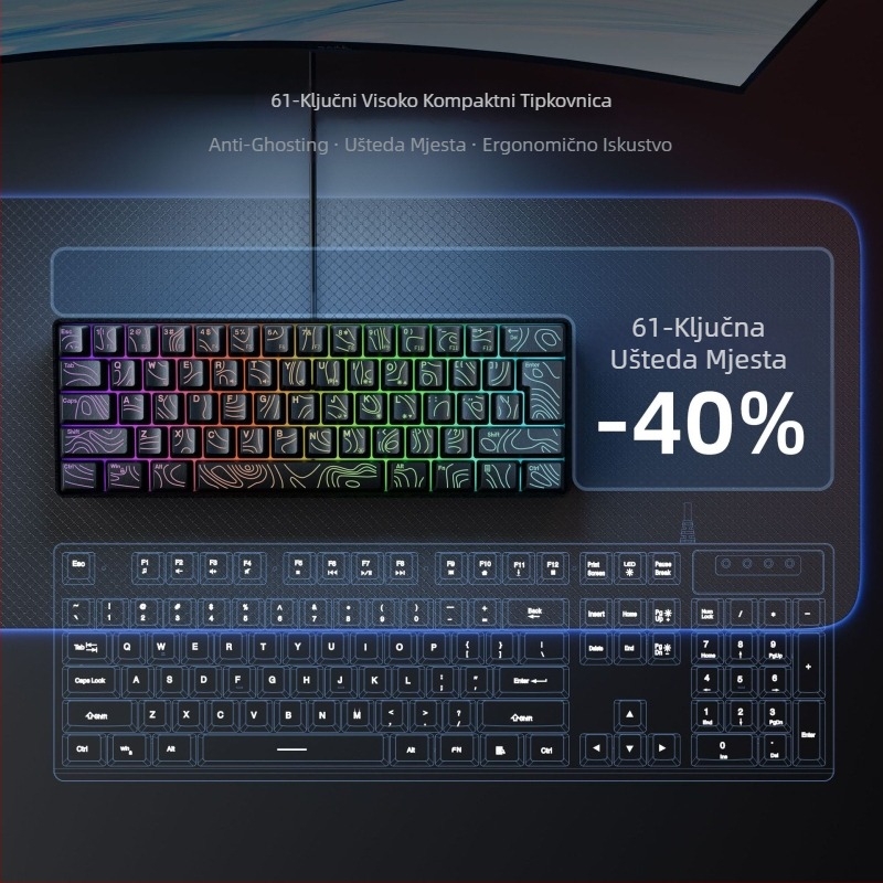 Membranska tipkovnica s RGB pozadinskim osvjetljenjem, do 87 tipki, žična, ABS materijal