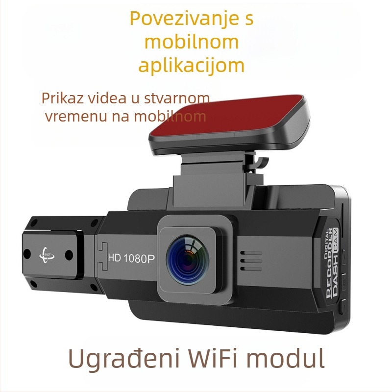 Prednja auto dash kamera 1080p infracrveno noćno snimanje, 170° široki kut, dvostruko snimanje, WiFi