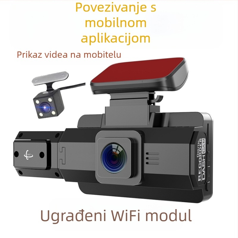 Prednja auto dash kamera 1080p infracrveno noćno snimanje, 170° široki kut, dvostruko snimanje, WiFi