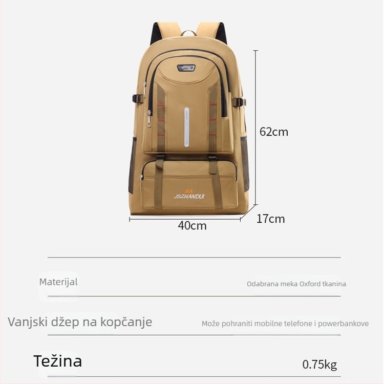 Planinarski ruksak velikog kapaciteta, poliester, zakrivljene naramenice, vodootporan, proširiv