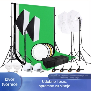 Photography soft light box set – Kalin profesionalni fotografijski kit s kontinuiranim osvjetljenjem, okvirom za pozadinu i kišobran lampom; težina 8 kg