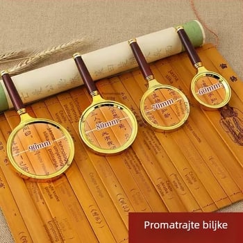Okrugla ručna lupa s drvenim uzorkom, 100x povećanje, HD čitanje, zaštita očiju za starije osobe