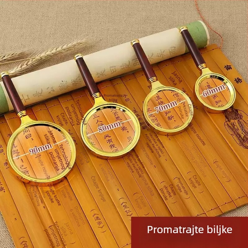 Okrugla ručna lupa s drvenim uzorkom, 100x povećanje, HD čitanje, zaštita očiju za starije osobe