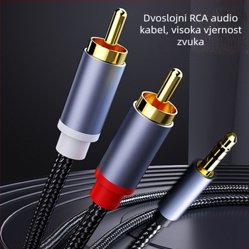 Audio kabel 3.5mm na 2RCA, zlatnog pozlaćeno bakreno jezgro, gole bakrene vodiče, za digitalne uređaje