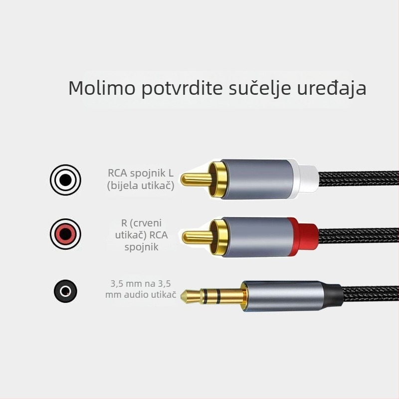 Audio kabel 3.5mm na 2RCA, zlatnog pozlaćeno bakreno jezgro, gole bakrene vodiče, za digitalne uređaje