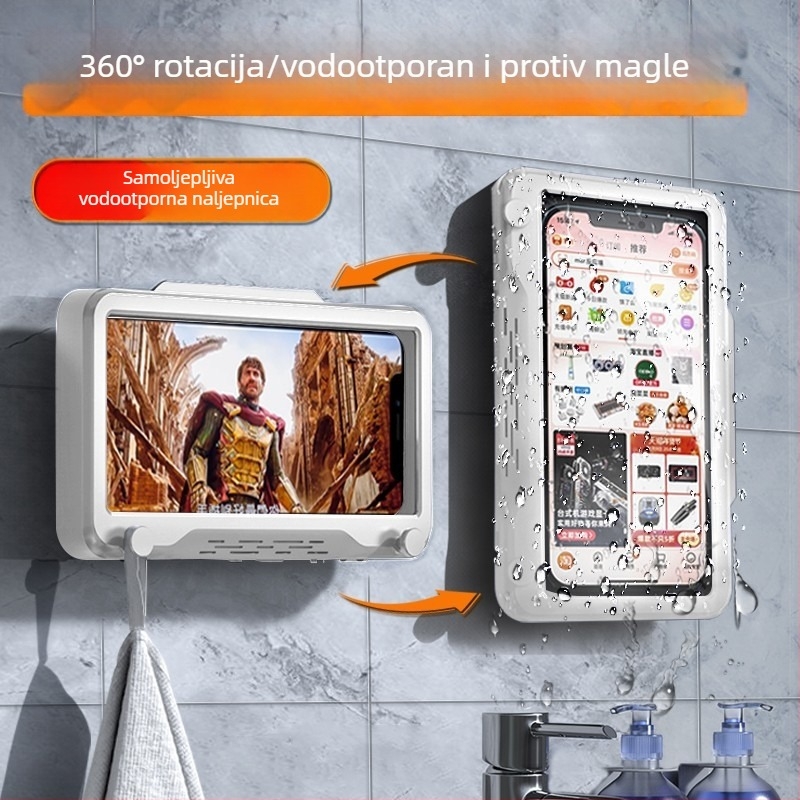 Rotirajući držač za telefon u kupaonici, vodootporan, zidni, plastični
