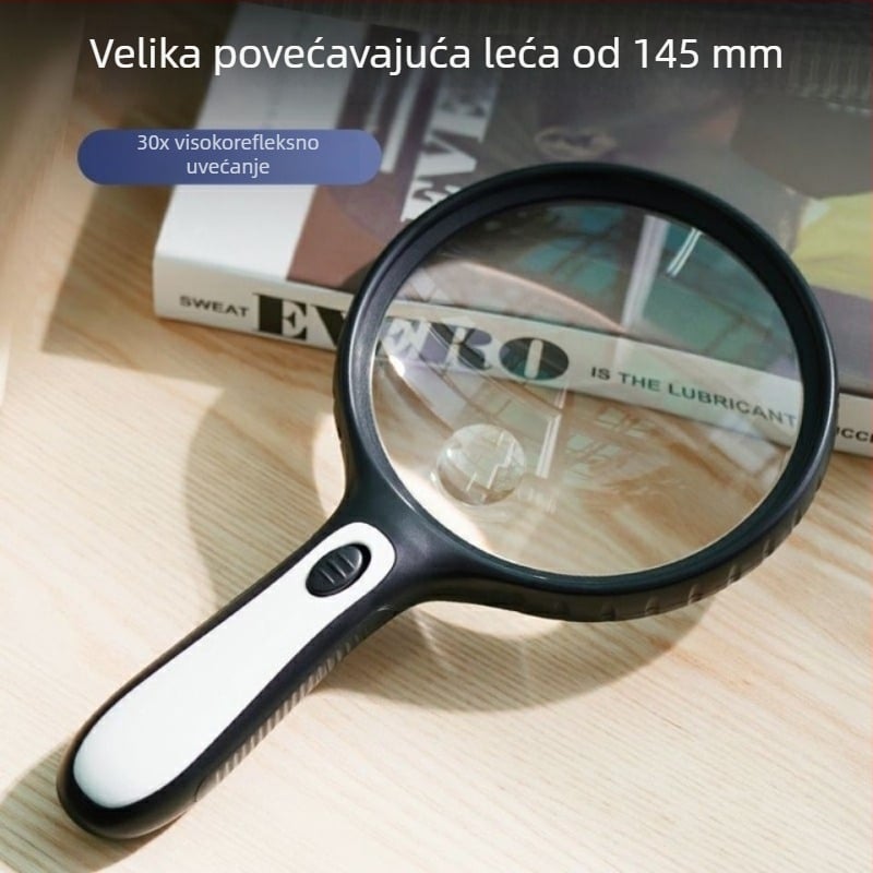 30x ručna lupa s osvjetljenjem za čitanje, za starije osobe, HD povećalo