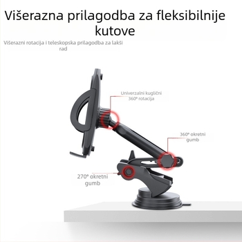 Yesido Lazy Man držač za telefon u automobilu s usisnom čašom, dvostrukim rotirajućim dizajnom, teleskopskom rukom, ABS i silikon materijal, mogućnost prilagodbe