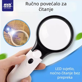 Ručna LED lupa s visoko razlučivim optičkim lećama za čitanje starijih, model 6902